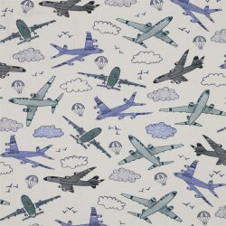 Baumwolljersey Digital Flugzeuge - creme