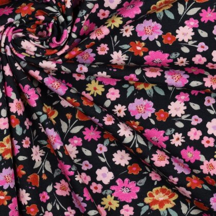 Baumwolljersey Organic Digital Blumen - dunkelblau