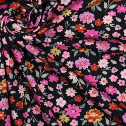 Baumwolljersey Organic Digital Blumen - dunkelblau