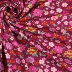 Baumwolljersey Organic Digital Blumen - kirsche