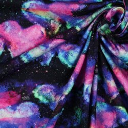 Baumwolljersey Digital Neon Herzen - dunkelblau / PINK
