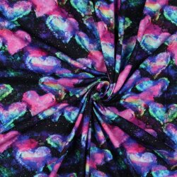 Baumwolljersey Digital Neon Herzen - dunkelblau / PINK