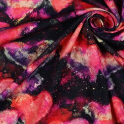 Baumwolljersey Digital Neon Herzen - dunkelblau / CORAL