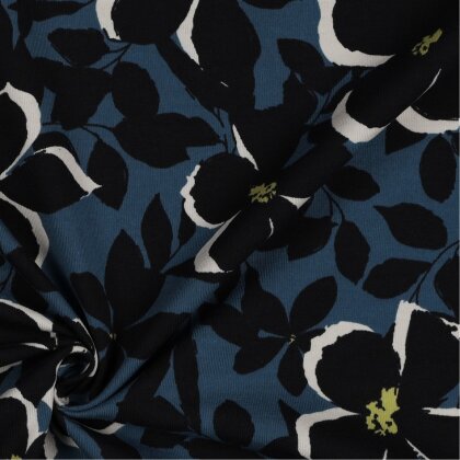 Baumwolljersey Blumenschatten - blau