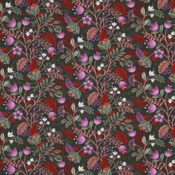 Baumwolljersey Blumen - dunkeloliv