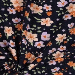 Baumwolljersey Organic Blumen - dunkelblau