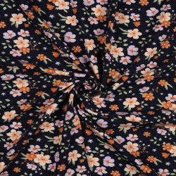 Baumwolljersey Organic Blumen - dunkelblau
