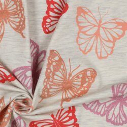 Baumwolljersey Melange Glitzer Schmetterlinge - creme...