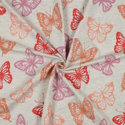Baumwolljersey Melange Glitzer Schmetterlinge - creme...