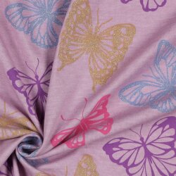 Baumwolljersey Melange Glitzer Schmetterlinge - helllila...