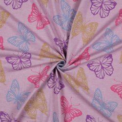 Baumwolljersey Melange Glitzer Schmetterlinge - helllila...