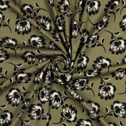 Viskose Jersey Blumen - OLIVE