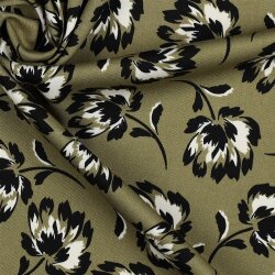 Viskose Jersey Blumen - oliv