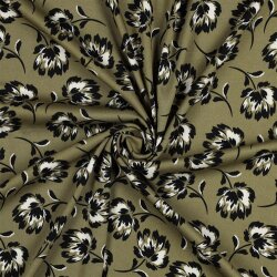 Viskose Jersey Blumen - OLIVE