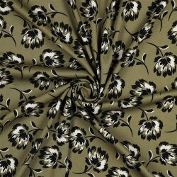 Viskose Jersey Blumen - oliv
