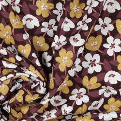 Baumwolljersey Glitzer Blumen - weinrot