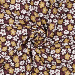 Baumwolljersey Glitzer Blumen - weinrot