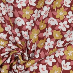 Baumwolljersey Glitzer Blumen - steinrot