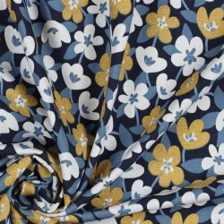 Baumwolljersey Glitzer Blumen - dunkelblau