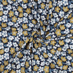 Baumwolljersey Glitzer Blumen - dunkelblau