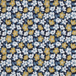 Baumwolljersey Glitzer Blumen - dunkelblau