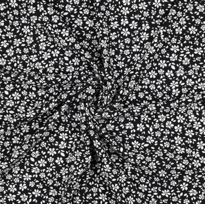 Viskose Popeline STRETCH kleine Blumen - schwarz