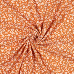 Viskose Baumwollpopeline Stretch kleine Blumen - orange