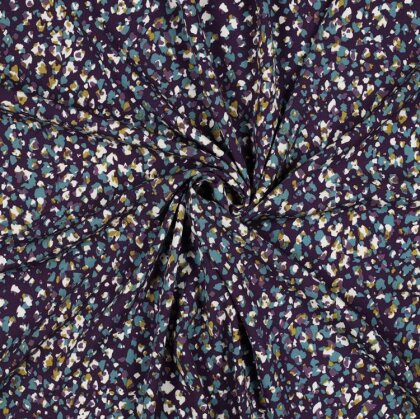 Viskose Popeline STRETCH Tiere  - AUBERGINE