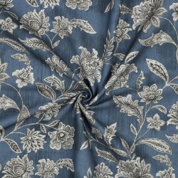 Canvas Digital Blumenornamente - dunkel jeanslau