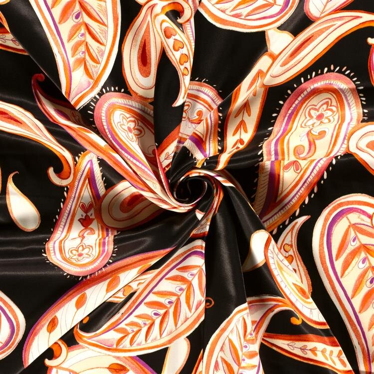 Viscose Satin Paisley Blätter - schwarz