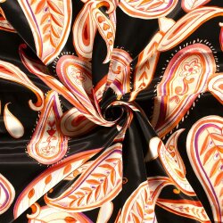 Viscose Satin Paisley Blätter - schwarz