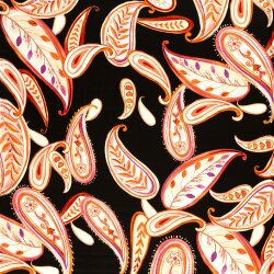Viscose Satin Paisley Blätter - schwarz