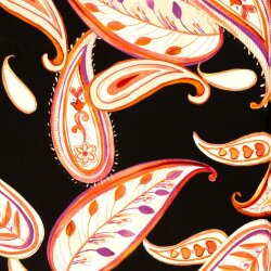 Viscose Satin Paisley Blätter - schwarz