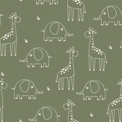 Musselin Giraffe & Elefant - softtannengrün