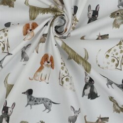 Baumwollpopeline süsse Hunde - weiss