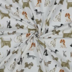 Baumwollpopeline süsse Hunde - weiss