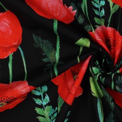 Baumwollpopeline MohnBlumen - schwarz
