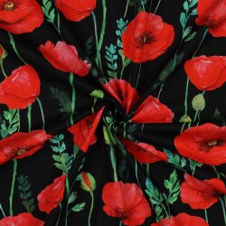 Baumwollpopeline MohnBlumen - schwarz