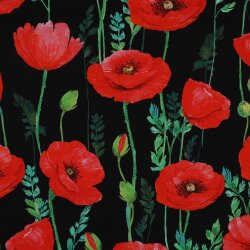 Baumwollpopeline MohnBlumen - schwarz