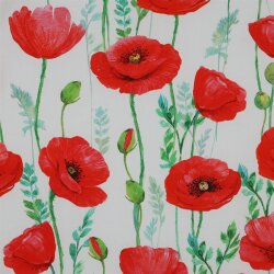 Baumwollpopeline MohnBlumen - weiss