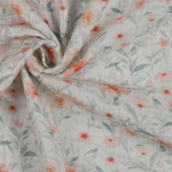Musselin Digital rosa Blumen - weiss