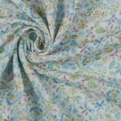 Musselin Digital Organic AquarellBlumen - weiss/blau