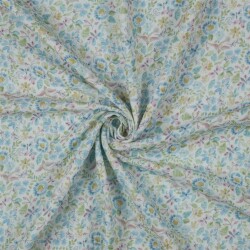 Musselin Digital Organic AquarellBlumen - weiss/blau