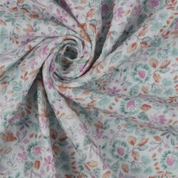 Musselin Digital Organic AquarellBlumen - weiss/petrol