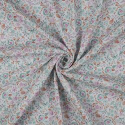 Musselin Digital Organic AquarellBlumen - weiss/petrol