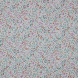 Musselin Digital Organic AquarellBlumen - weiss/petrol
