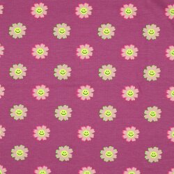 Baumwolljersey Neon Smiley Blumen - pink