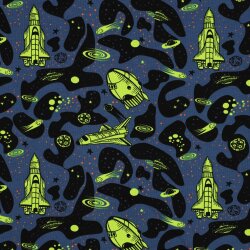 Baumwolljersey Neon Raketen - stahlblau