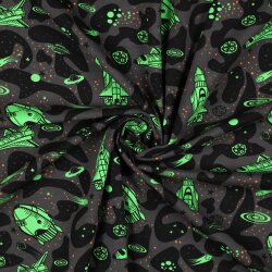 Baumwolljersey Neon Raketen - graphitgrau