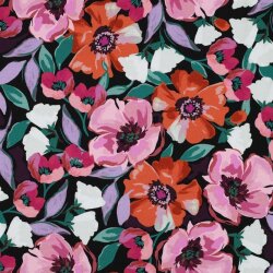 French Terry Digital grosse Blüten - schwarz